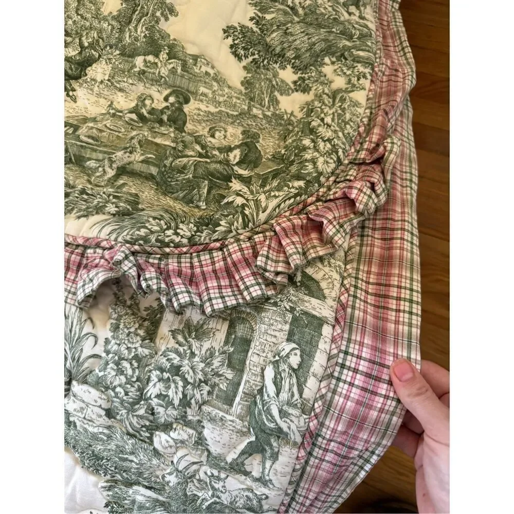 Custom French Country Chinoiserie Green Toile Quilted Comforter Coverlet Twin Si
